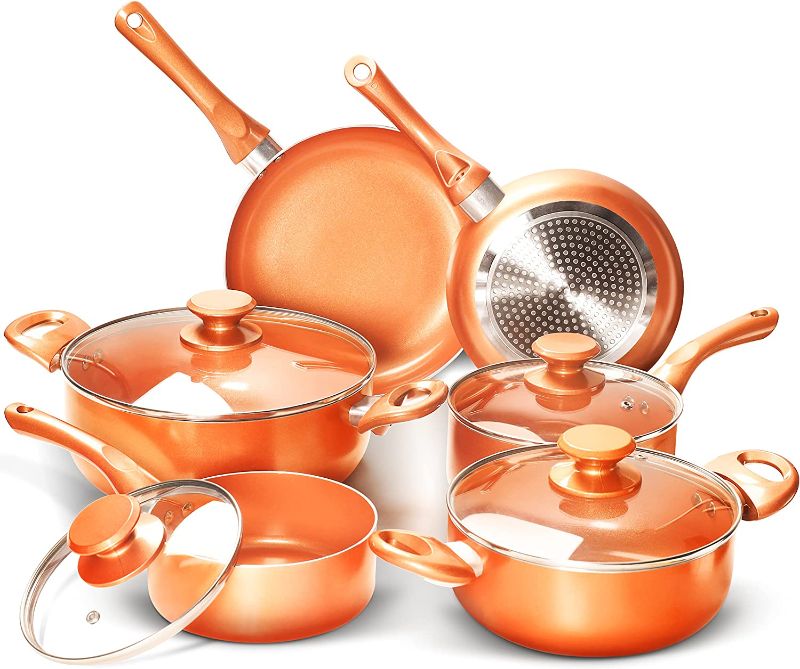 Photo 1 of 10pcs Cookware Set Ceramic Nonstick Soup Pot/Milk Pot/Frying Pans Set | Copper Aluminum Pan with Lid, Induction Gas Compatible, 1 Year Warranty Mothers Day Gifts for Wife
