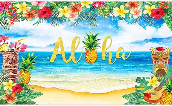 Photo 1 of 60x36inch Aloha Backdrop Luau Hawaiian Party Decorations Tropical Beach Leis Photo Booth Summer Birthday Banner Supplies Tiki Themed Photography Background for Adults Couple Kids3