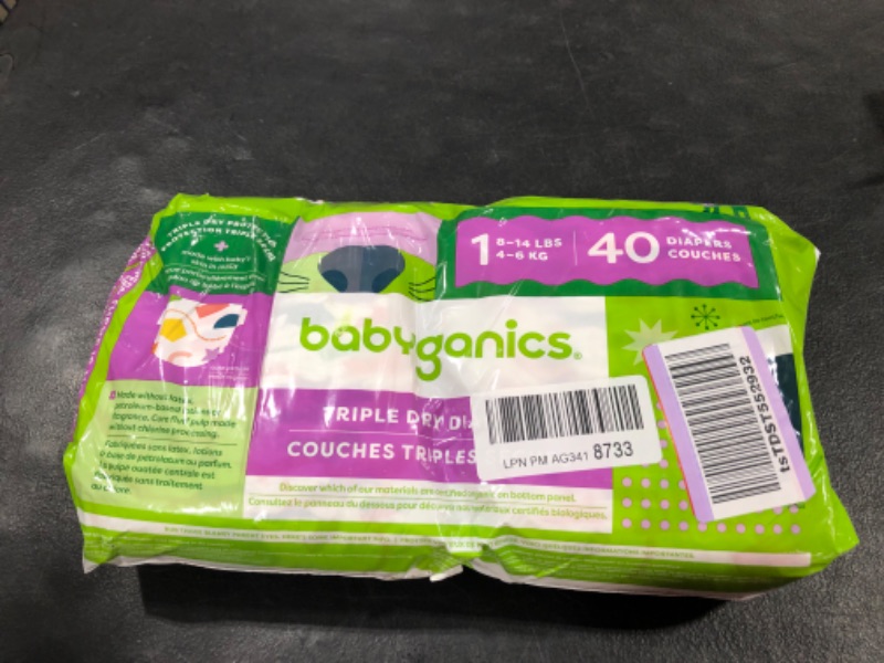 Photo 1 of Babyganics Size 1, 160 count, Absorbent, Breathable, Triple Dry Protection Diapers 160 Count Size 1