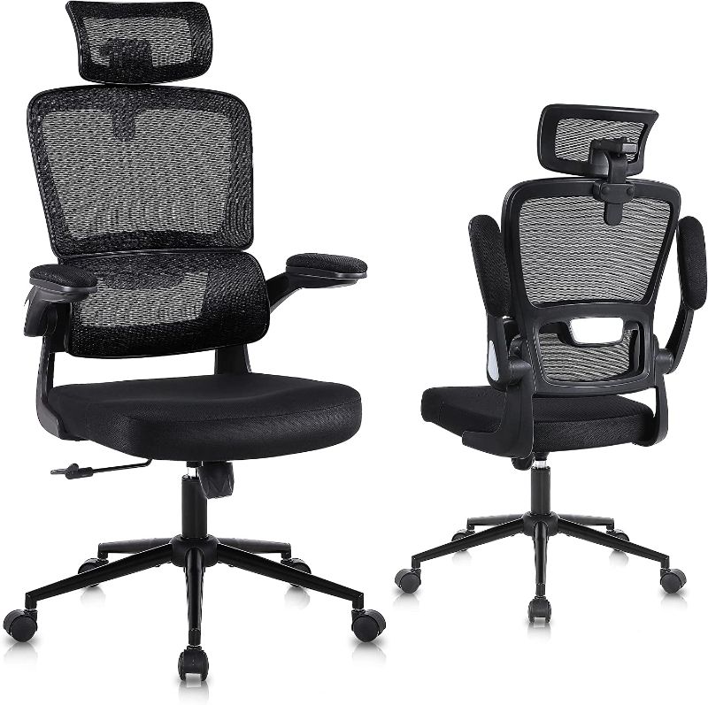 Photo 1 of Flysky Ergonomic Office Chair Breathable Mesh Home Office Desk Chair, Comfy Computer Chair with Lumbar Support, Headrest and Flip-up Arms, Executive Chair, Adjustable Height Swivel Task Chair