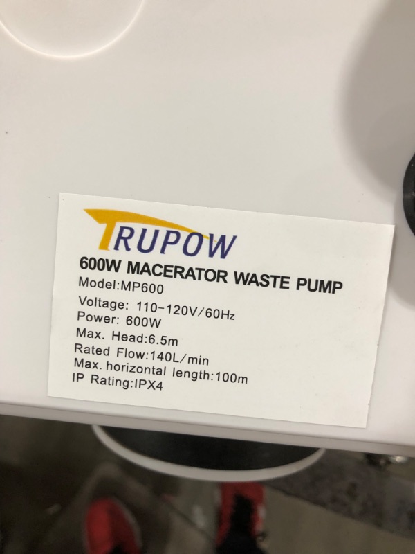 Photo 3 of Trupow 600W 110V Macerator Sewerage Pump Waste Water Marine Toilet Bathroom Disposal Laundry