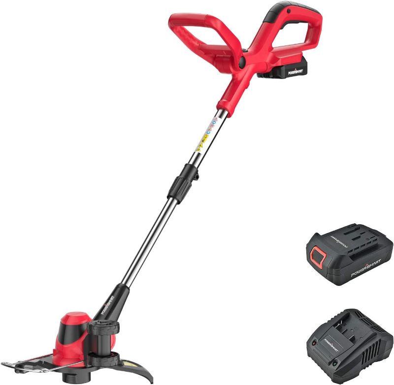 Photo 1 of PowerSmart String Trimmer, 20 Volt Lithium-Ion Cordless String Trimmer with 10-INCH Cutting Diameter, 2-in-1 Cordless Trimmer/Edger only 7. 5 pounds, PS76110A
