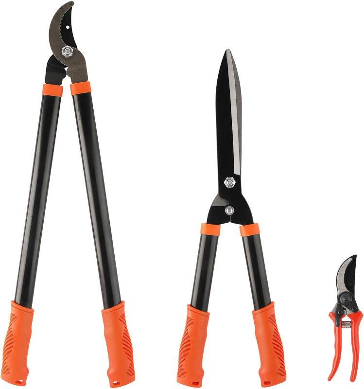 Photo 1 of 3 Pieces Garden Tools Set Hedge Shears Bypass Loppers Hand Pruner Shears, Heavy Duty Garden Shears Set Tree Pruner Shrub Care Kit
(STOCK PHOTO FOR REFERENCE)