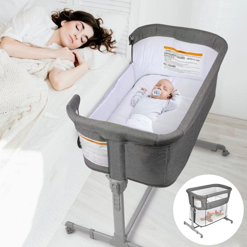 Photo 1 of Baby Bassinet, Bedside Sleeper, , Easy Folding Portable Crib (Grey)