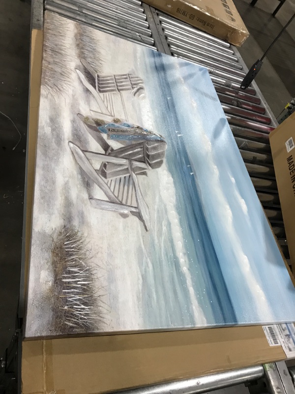 Photo 2 of Abstract Beach Picture Wall Art: Seaside Chair Artwork Seascape Canvas Painting for Living Room (45''W x 30''H, Multiple-Sizes/Material) Canvas 45" W x 30" H