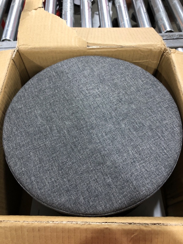 Photo 1 of SONGMICS Round Storage Ottoman, Small Ottoman Stool with Storage, Vanity Chair, Footrest, 12.2 Dia. x 16.9 Inches, Metal Legs, for Living Room, Bedroom, Dark Gray ULOM002G01 12.2 x 12.2 x 16.9 inches