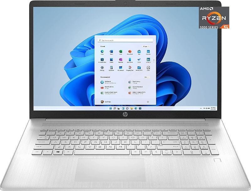 Photo 1 of HP 17.3" Full HD Laptop, AMD Ryzen 5 5500U (Beat i5-10500), 8GB RAM, 256GB NVMe SSD, USB-C, Fingerprint, HDMI, Webcam, WiFi, Windows 10 Home in S Mode, Natural Silver