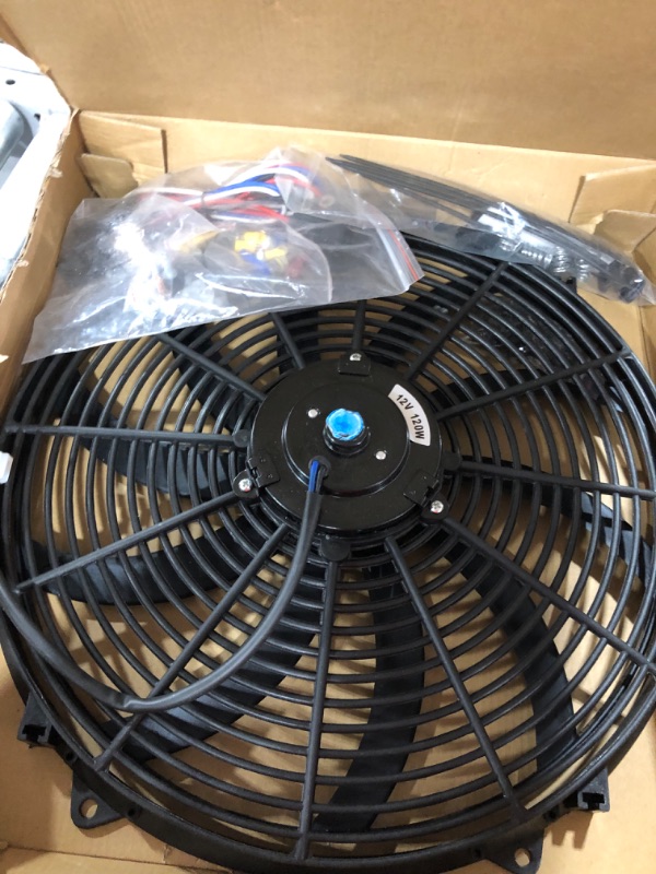 Photo 3 of 16" Black Electric Radiator Cooling Fan Wide S-Curved 10 Blades Thermostat Kit High 3000 CFM Reversible Push or Pull with Mounting Kit Heavy Duty 12Volts