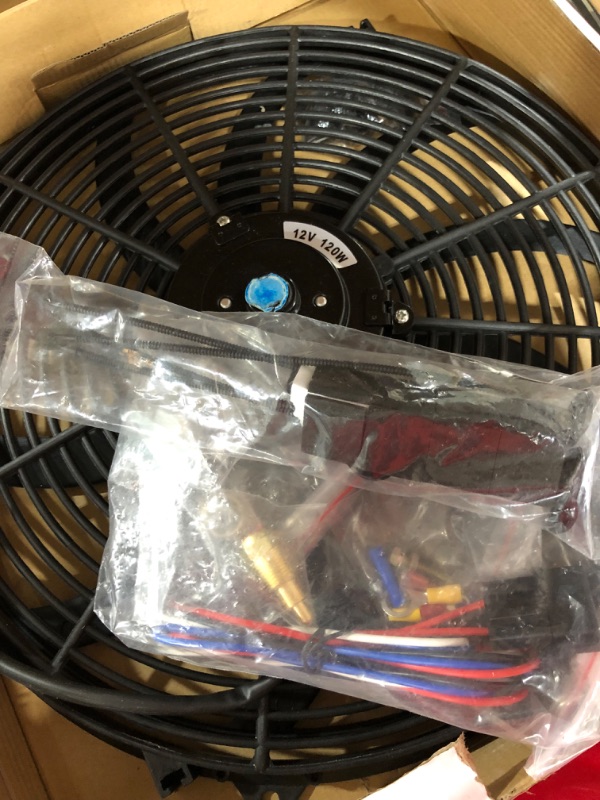 Photo 1 of 16" Black Electric Radiator Cooling Fan Wide S-Curved 10 Blades Thermostat Kit High 3000 CFM Reversible Push or Pull with Mounting Kit Heavy Duty 12Volts