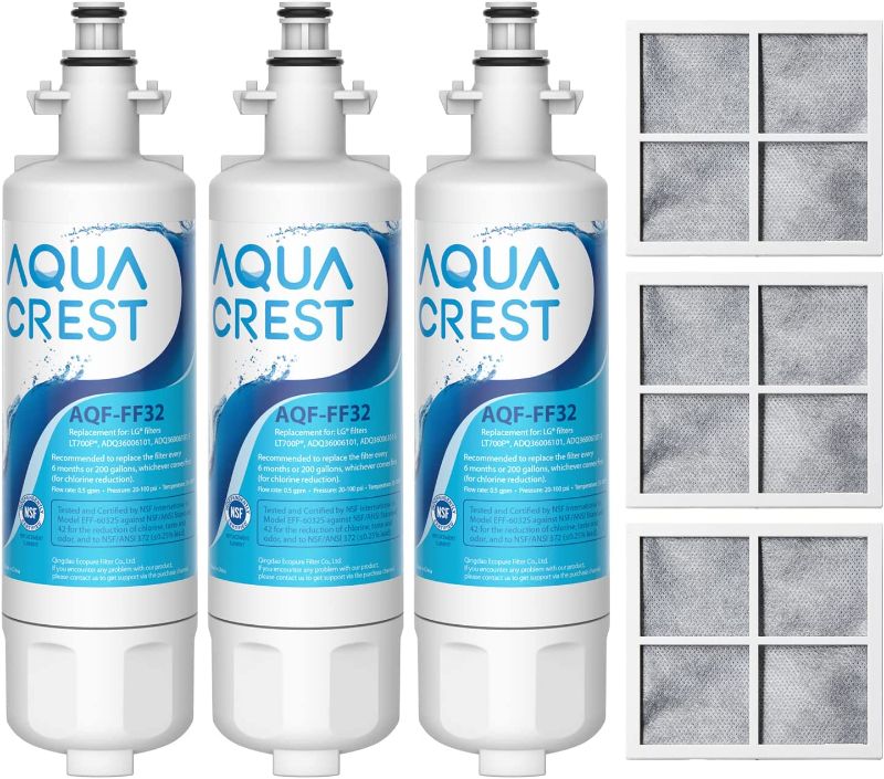 Photo 1 of AQUA CREST 469690 ADQ36006101 Refrigerator Water Filter and Air Filter, Replacement for LG® LT700P®, Kenmore® 9690, 46-9690, ADQ36006102 and LT120F®, Pack of 3