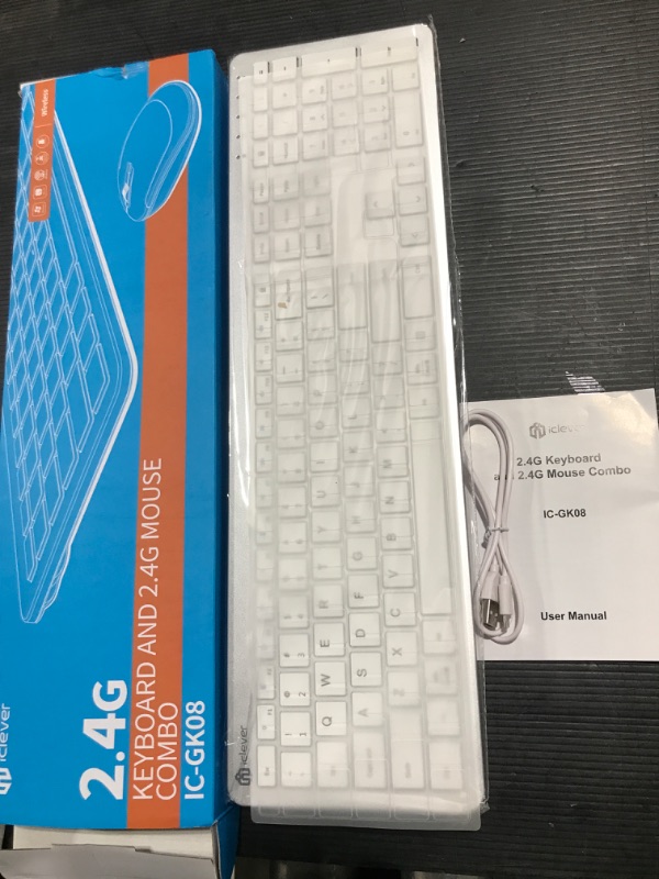 Photo 2 of iClever GK08 Wireless Keyboard and Mouse - Rechargeable Keyboard Ergonomic Quiet Full Size Design with Number Pad, 2.4G Stable Connection Slim White Keyboard and Mouse for Windows Mac OS Computer Silver