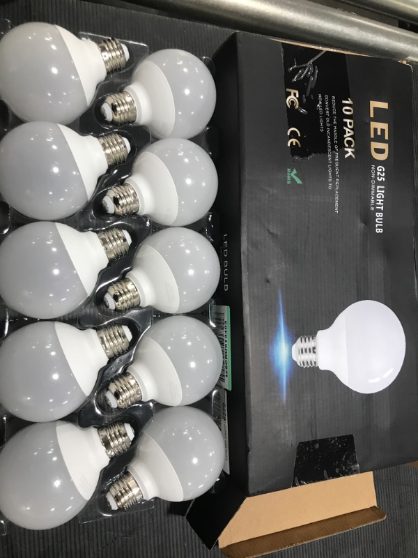 Photo 2 of Honesorn Batiroom Light Bulbs 10 Pack, 40 Watt Equivalent, 2700K Warm White Globe Light Bulbs for Vanity Mirror, G25 LED Bulb E26 Base, Round Light Bulb CRI85+, 500LM, 120V, Non-dimmable, 4 Pack 2700k Warm White 10 Count (Pack of 1)