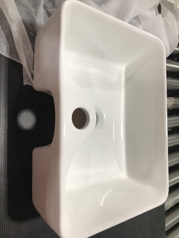 Photo 2 of 16 Inch Rectangle Vessel Sink with Faucet Hole, Mocoloo 16"x12" White Ceramic Countertop Bathroom Vanity Sink Basin, Above Counter Installation Porcelain Lavatory Sink. 16"Lx12"W with Faucet Hole White