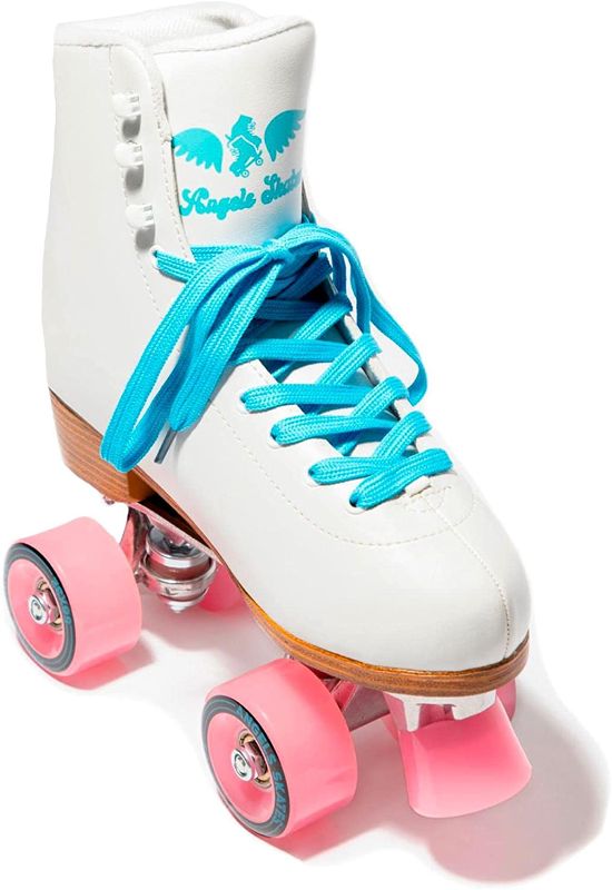 Photo 1 of Angels Skates Kids' & Women's Roller Skates - Premium Quality PU Leather Quad Roller Skates - Adjustable High- top Perfect Indoor Outdoor Girls Retro Roller Skates - 1-13 Sizes Lucky White 12