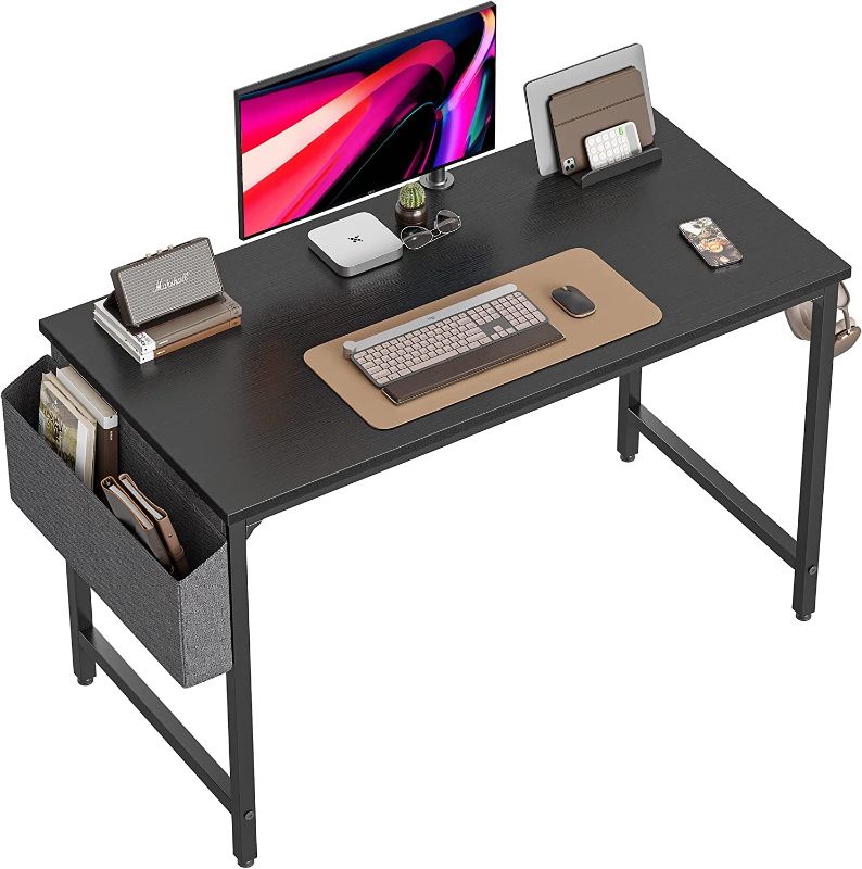 Photo 1 of CubiCubi Study Computer Desk 47" Home Office Writing Small Desk, Modern Simple Style PC Table, Black Metal Frame, Rustic Brown
