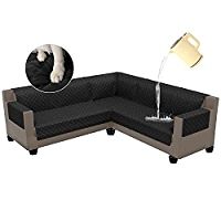 Photo 1 of ALIECOM Corner Sectional Sofa Cover 3 Pieces Water Resistant Quilted L Shape Couch Covers for Dogs Non Slip U Shaped Slipcovers Set Living Room Pet Friendly Furniture Protector (BLACK, Large) 