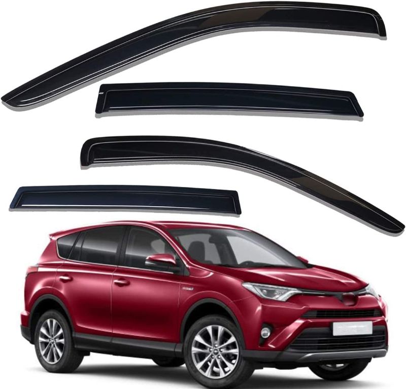 Photo 1 of  Lightronic WV94992 Tape-on Side Window Visor Deflector Rain Guard, Dark Smoke Shatterproof, 4 PCS Set for 2013-2018 Toyota Rav4 