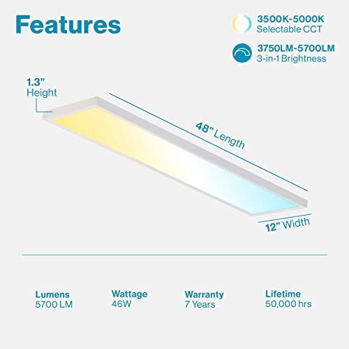 Photo 1 of  Sunco 1x4 LED Flat Panel Light Fixture 46W Selectable Brightness 3750/5000/5700LM Selectable Color Temperature 3500K/4000K/5000K Matte White Drop Ceiling