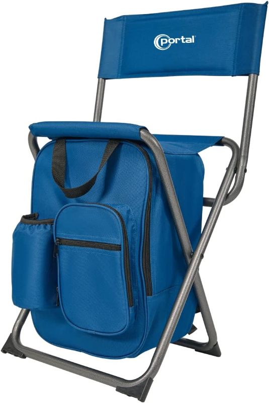 Photo 1 of  PORTAL Lightweight Backrest Stool Compact Folding Chair Seat with Cooler Bag for Fishing, Camping, Hiking, Supports 225 lbs 