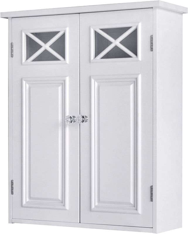 Photo 1 of  Elegant Home Fashions Dawson Removable Wooden Wall Cabinet with Cross Molding and 2 Doors, White 