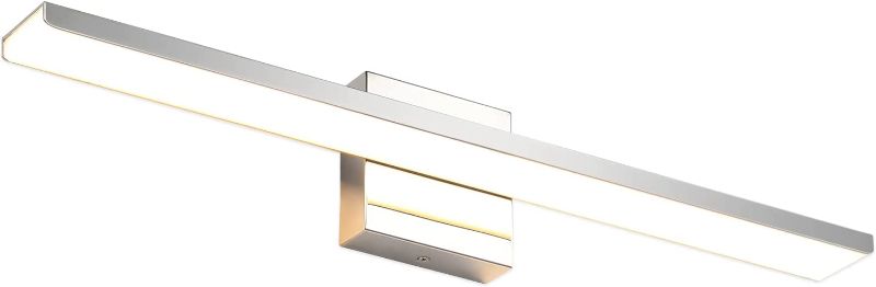 Photo 1 of JUSHENG Modern Bathroom Vanity Light Fixtures 24" Inch, Chrome LED Wall Lamp Sconces Indoor 24W with Aluminum Make up Mirror Lights Warm White 3000K 