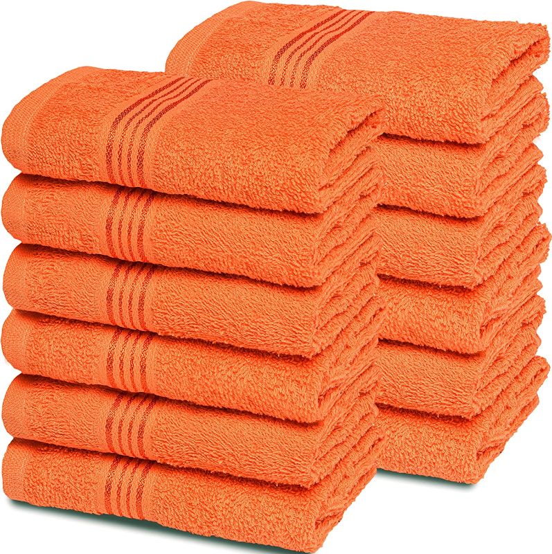 Photo 1 of  BELIZZI HOME Ultra Soft Cotton Washcloths, Contains 12 Piece Face Cloths 12x12 inch, Ideal for Everyday use Face Towels, Compact & Lightweight Multi Purpose Washcloths - Orange 