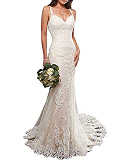 Photo 1 of Alanre Open Back Bridal Gown Lace Mermaid Bride Wedding Dress for Women Chapel Train White 6 