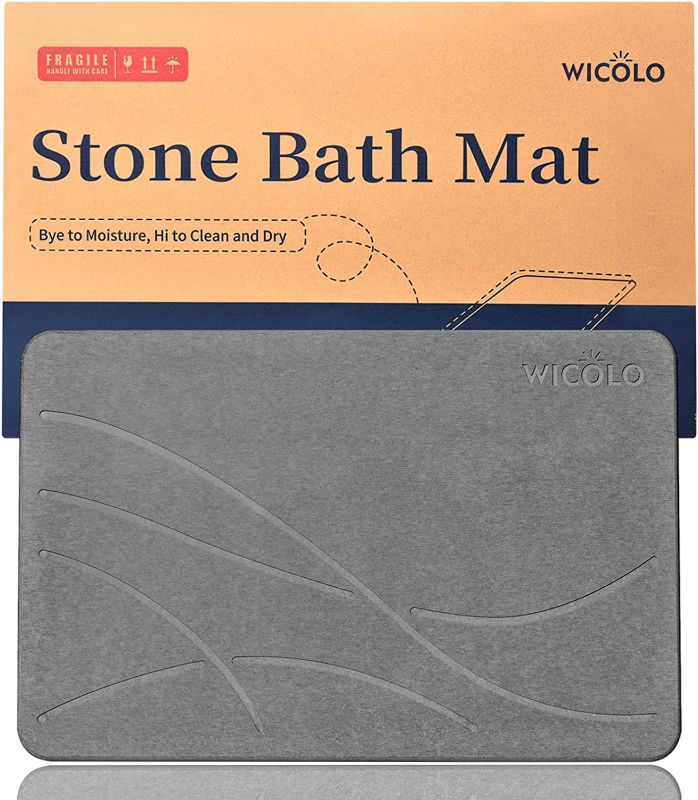 Photo 1 of  WICOLO Stone Bath Mat, Diatomaceous Earth Shower Mat Non Slip Instantly Removes Water Drying Fast Bathroom Mat Natural Easy to Clean (Dark Grey) 