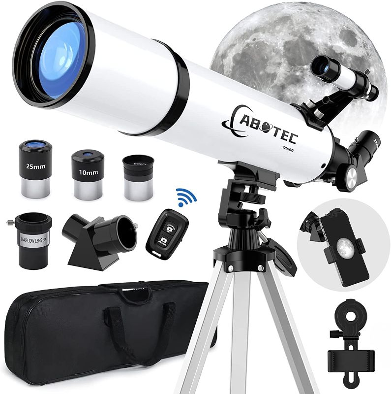 Photo 1 of  ABOTEC Telescope, 80mm Aperture Telescopes for Adults Astronomy & Kids & Beginners, Portable 500mm Refracting Telescope (25X-250X) with an Adjustable Tripod, a Bag, a Phone Adapter & a Wireless Remote 