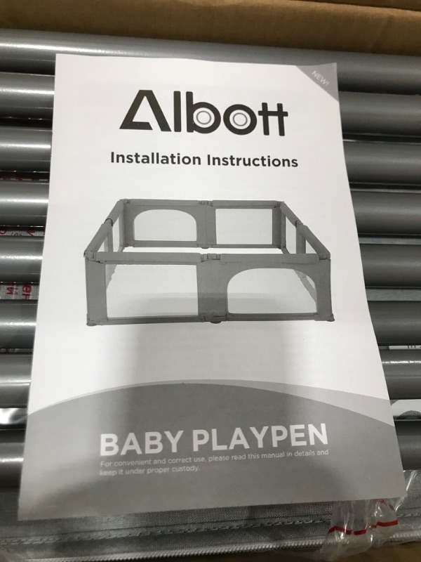 Photo 3 of  Albott Baby Playpen- Foldable Playpen for Babies and Toddlers 74x74 in Baby Play Yards, Portable Baby Fence(Large, Light Grey) 