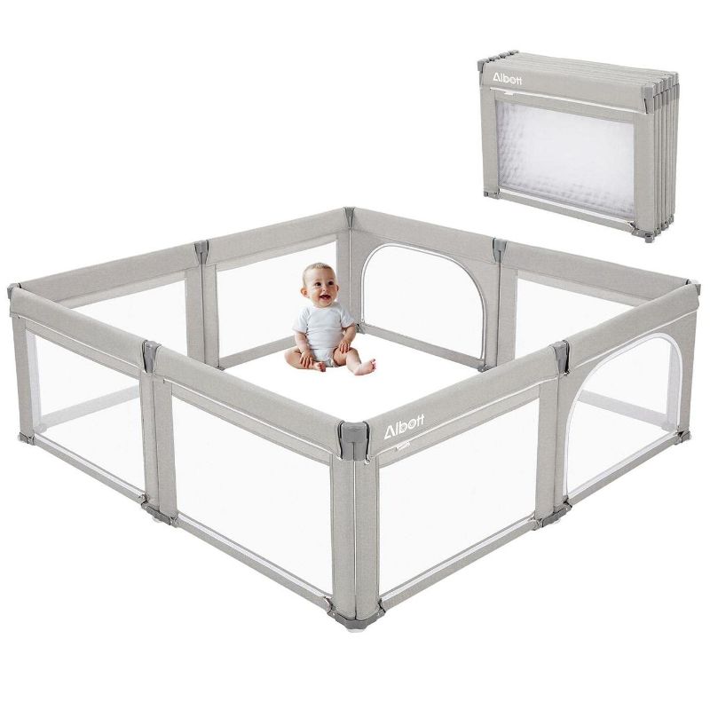Photo 1 of  Albott Baby Playpen- Foldable Playpen for Babies and Toddlers 74x74 in Baby Play Yards, Portable Baby Fence(Large, Light Grey) 