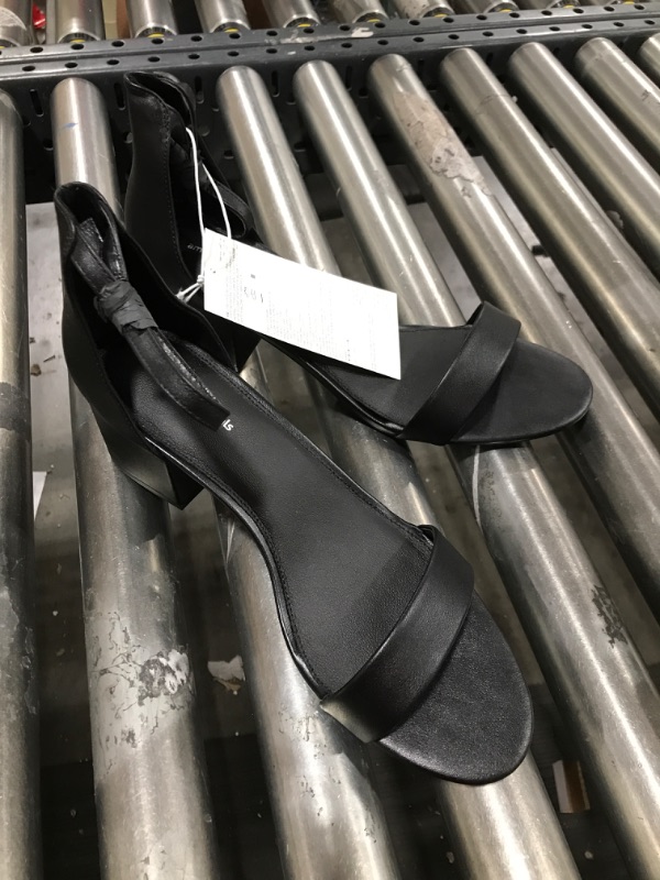 Photo 1 of Amazon Essentials Women's Two Strap Heeled Sandal 12.5 Black, Faux Leather