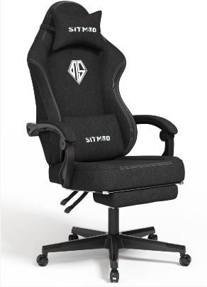 Photo 1 of SITMOD Gaming Chair with Footrest-PC Computer Ergonomic Video Game Chair-Backrest and Seat Height Adjustable Swivel Task Chair for Adults with Headrest and Lumbar Support(Black)-Fabric