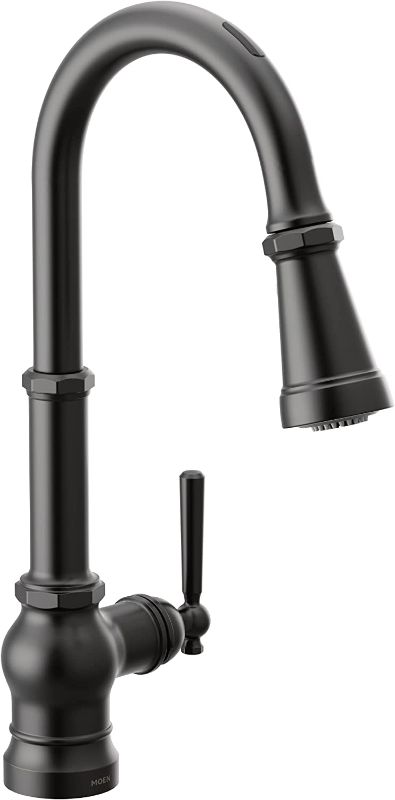 Photo 1 of  Moen Paterson Matte Black Smart Faucet Touchless Pull Down Sprayer Kitchen Faucet with Voice Control and Power Boost, S72003EVBL 