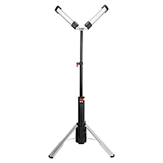 Photo 1 of PORTER-CABLE 110W 10000LM LED Work Light with Stand, Adjustable Telescoping Tripod Dual-Head Work Light, Waterproof Dimmable Construction Lights Job Site Lighting 