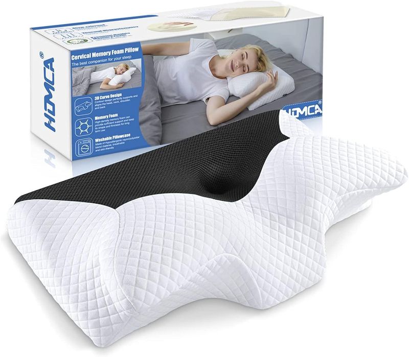 Photo 1 of  HOMCA Cervical Pillow Memory Foam Pillows - Contour Memory Foam Pillow for Neck Pain Relief, Orthopedic Neck Bed Pillow for Side Sleepers Back and Stomach 