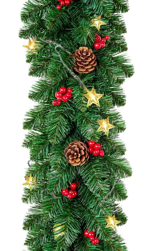 Photo 1 of 9FT Pre-Lit Christmas Garland with Lights Battery Operated Christmas Decorations, Christmas Garland for Stairs, Fireplace, Holiday Outdoor Indoor Garland 9 ft Green