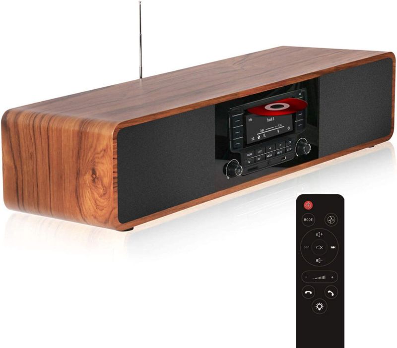 Photo 1 of  KEiiD CD Player for Home with Bluetooth Stereo System Wooden Desktop Speakers FM Radio USB SD AUX Remote Control, 28 Inch Long 20 Pounds Weight 