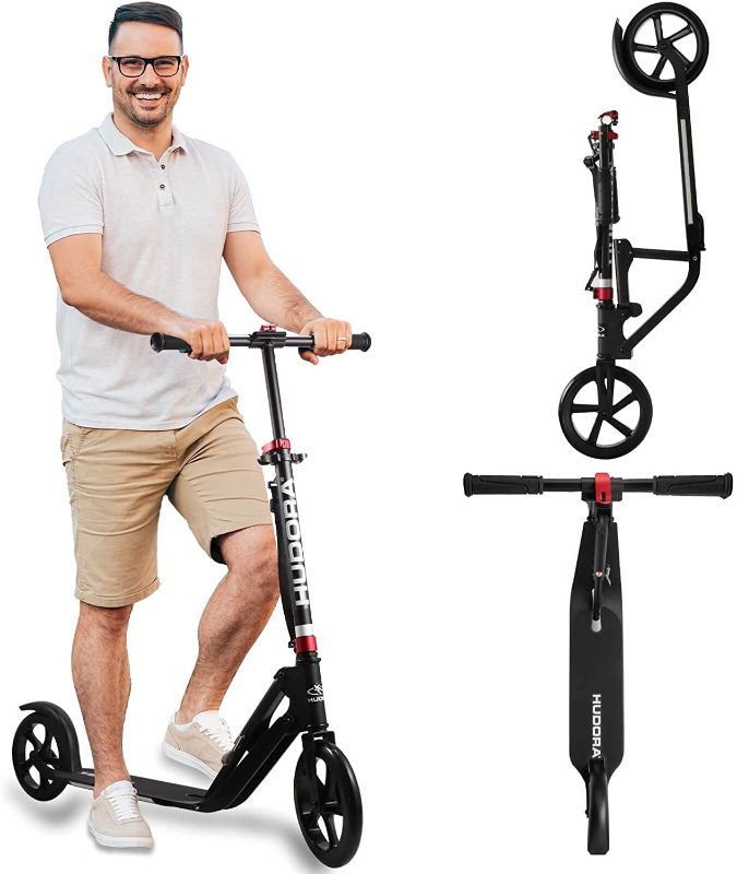 Photo 1 of  Hudora Scooter for Adults - Folding Adult Scooters Adjustable Height, Scooters for Teens 12 Years and up, Kick Scooter for Outdoor Use, Lightweight Durable All-Aluminum Frame 