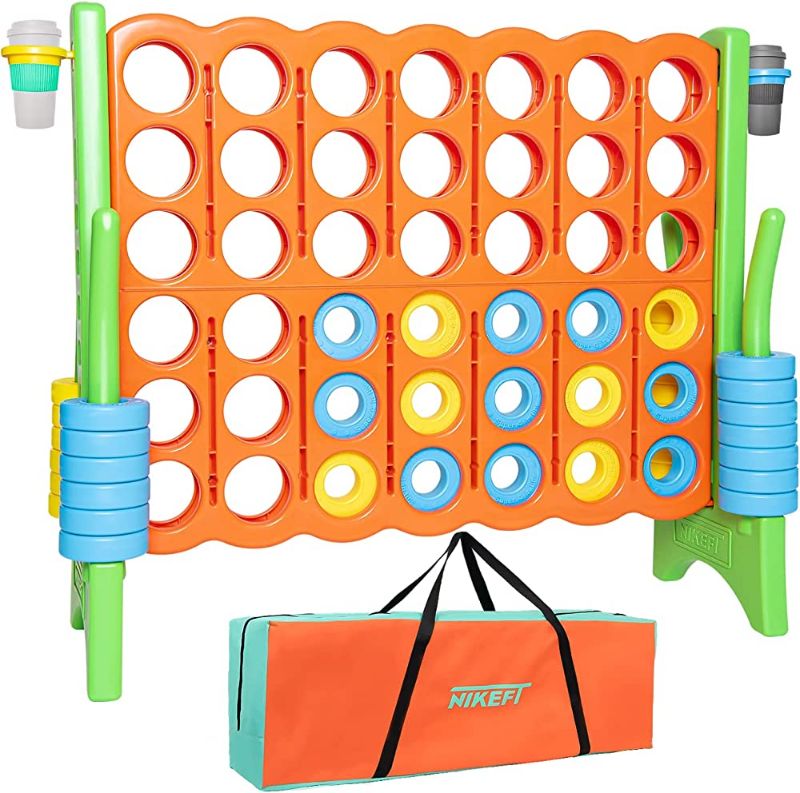 Photo 1 of  Jumbo 4 in a Row Giant Connect Game 4 x 3.5 Feet Carry Bag Included,48”Giant Plastic Connect Game Set for Adults with Cup Holder,46 Rings for Kids,Jumbo Sized Indoor Outdoor Game for Family Yard 