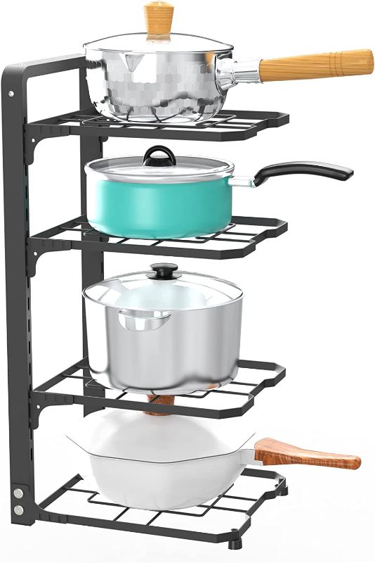 Photo 1 of  ROMATIA Pot and Pan Organizer Rack for under Cabinet, Heavy Duty Pot Pan Rack under Sink Organizers and Storage, Pot lid organizer, Kitchen Cabinet Organizer with 4 Adjustable Tiers(Hollow Style) 