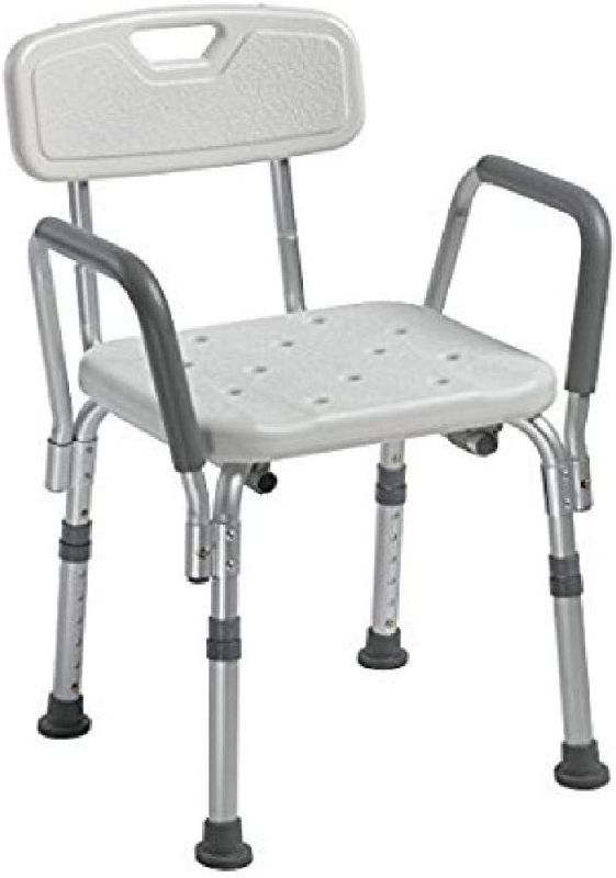 Photo 1 of 
Drive Medical 12445KD-1 Knock Down Bathroom Bench with Back and Removable Padded Arms, White
