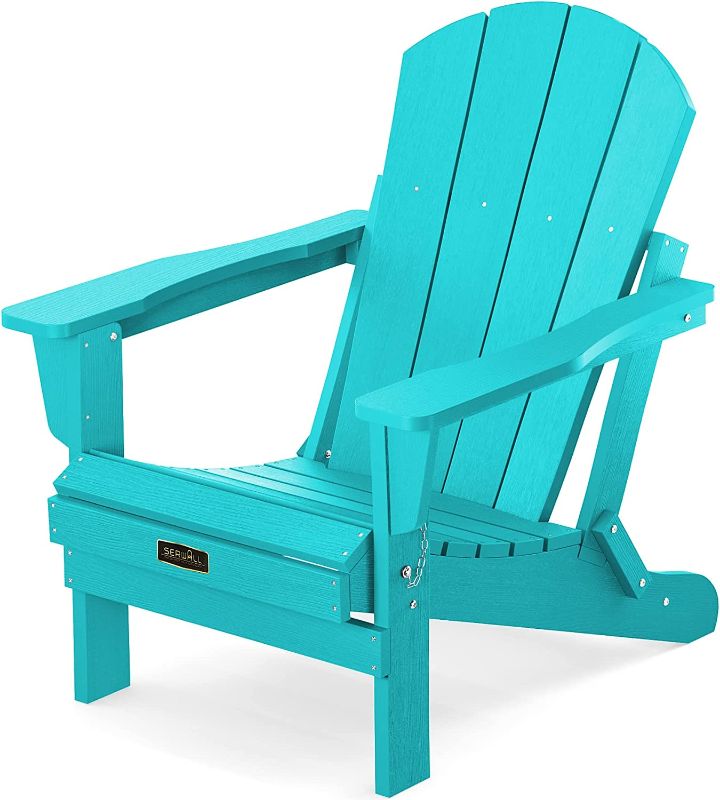 Photo 1 of  SERWALL Folding Adirondack Chair Weather Resistant Patio Chair Outdoor Chair Painted Adirondack Chair - Aruba Blue 