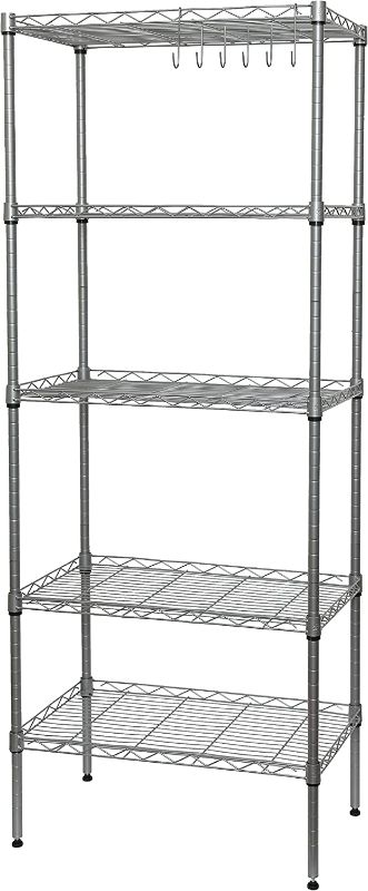 Photo 1 of 6-Tiers Carbon Steel Shelving Units, Kitchen Organizer with 6 Hooks, Classic Wire Shelving Units, Multi Use Storage Rack for Home Office, Size...