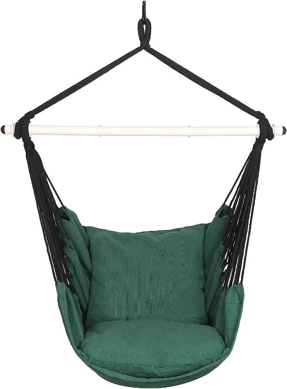 Photo 1 of 
Highwild Hammock Chair Hanging Rope Swing - Max 500 Lbs - 2 Cushions Included - Steel Spreader Bar with Anti-Slip Rings - for Any Indoor or Outdoor Spaces (Green)
