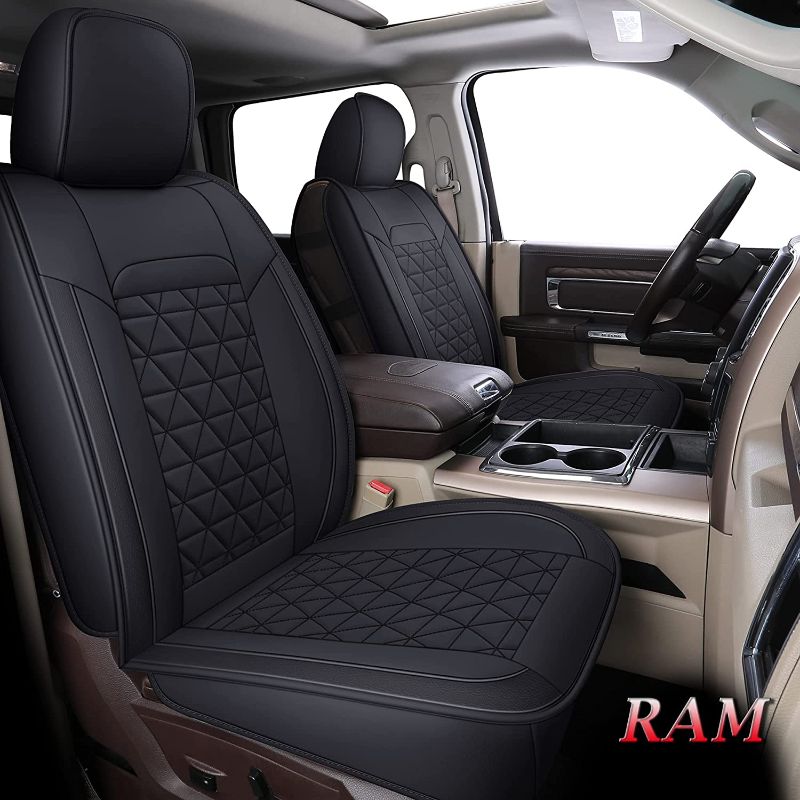 Photo 1 of  Coverado Car Seat Covers Full Set, Dodge RAM Seat Cover Waterproof Leather Protector Fit 2009-2023 1500 2010-2023 2500 3500 Truck Pickup CrewCab with Curved Back Bench, Black 
