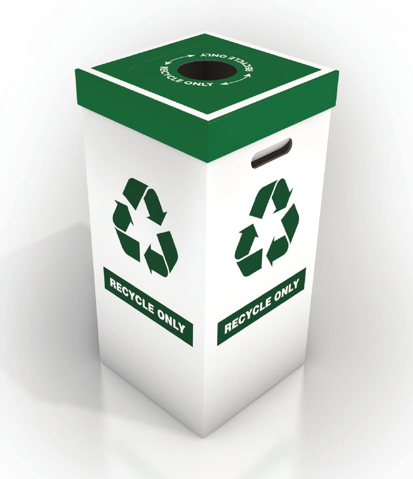 Photo 1 of  *New* One Earth ''Recycle ONLY'' Printed Cardboard Box Set: Box + Lid + Trash Bag Set (Recycle Only Print), Quantity = 10 Sets,Green 