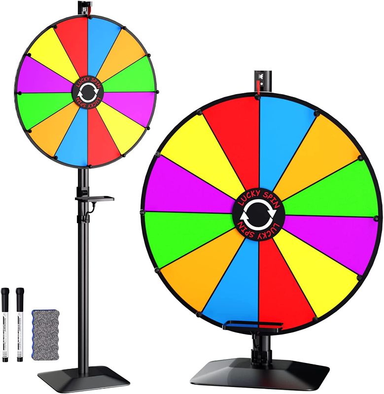 Photo 1 of 24" Prize Wheel - Dual Use Tabletop or Height Adjustable Floor Stand Heavy Duty Spinner Wheel of Fortune with 12 Slots & Dry Erase Markers & Eraser for Carnival, Trade Show, Fortune Spinning Game 