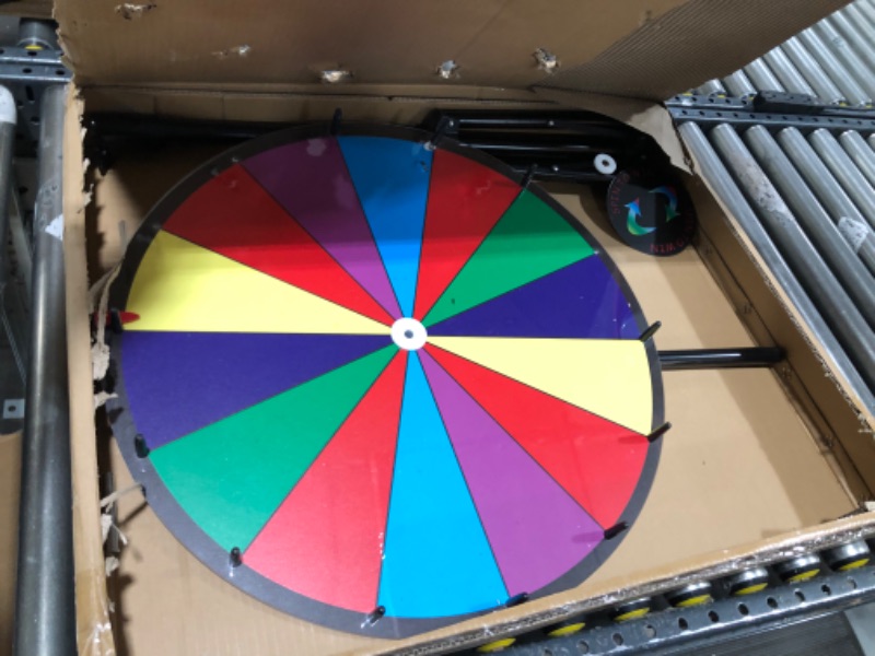 Photo 2 of 24" Prize Wheel - Dual Use Tabletop or Height Adjustable Floor Stand Heavy Duty Spinner Wheel of Fortune with 12 Slots & Dry Erase Markers & Eraser for Carnival, Trade Show, Fortune Spinning Game 