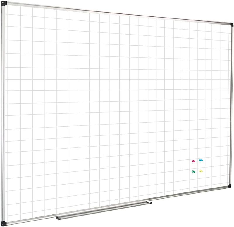 Photo 1 of XBoard Magnetic Dry Erase Whiteboard 48" x 36" - Double Sided Dry Erase White Board Planner, White Board + Grid Pattern White Board, Silver Aluminum Frame with Detachable Marker Tray for School Office
